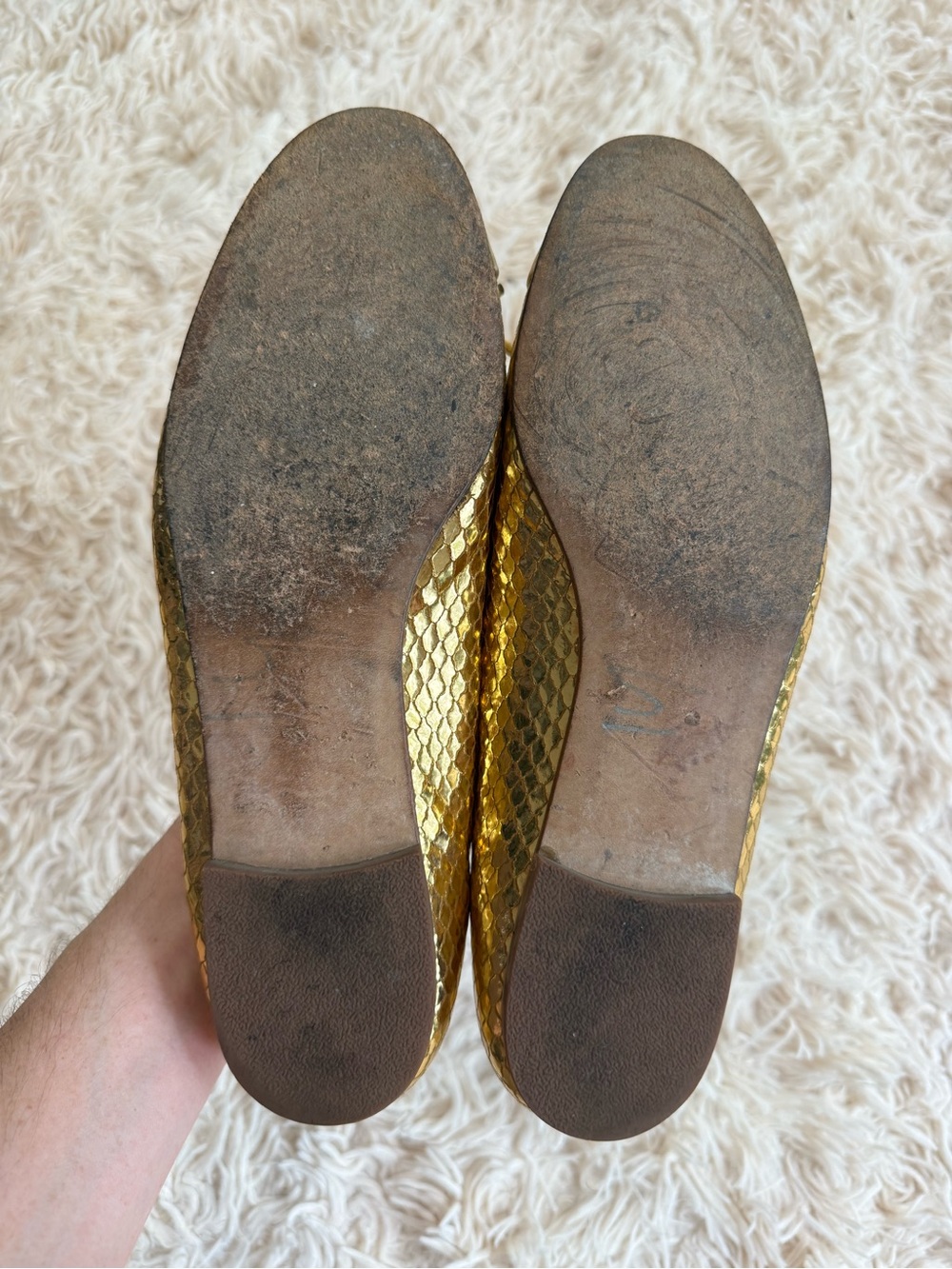 Stuart Weitzman Gold Snakeskin Ballet Flats Cap Toe Bow Leather Size 10 M - Picture 5 of 7